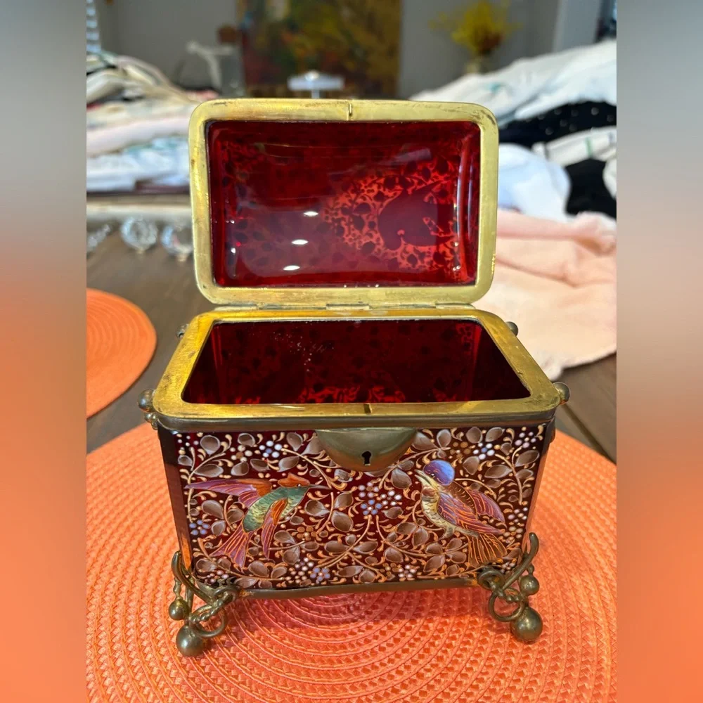Rare Moser Vintage Antique 19 th century Bohemian Ornate enameled trinket box - Picture 11 of 14